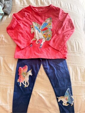 Mini Boden 3-4Y Girls Unicorn Wing Top & Leggings Set - Pink & Navy